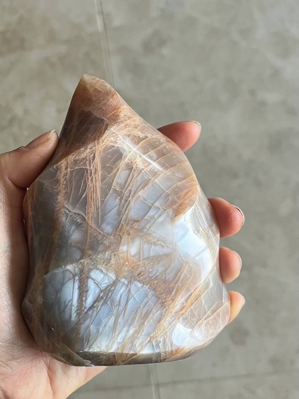 Natural Crystal Stone Polished Flashy Peach Moonstone Flame 1lb6.3oz Large Rock